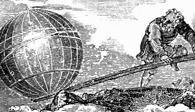 archimedes lifting the world with a lever